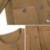 SDEER Women's Short Wool Blend Pea Coats Round Neck Long Sleeve Button Down Jackets Open Front Cropped Coat