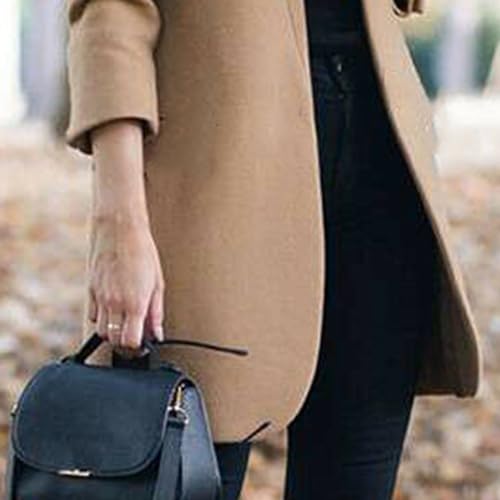Women's Stand Collar Open Front Wool Pea Coats Fall Winter Warm Mid-Long Trench Coat Overcoat Slim Fit Jackets