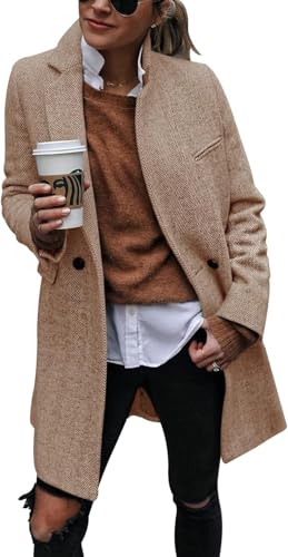 Women's Notch Lapel Double Breasted Trench Coat Peacoat Winter Casual Long Blazer Jacket Overcoat