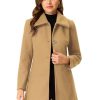 Women's Winter Pea Coat Mid-Long Single Breasted Turndown Collar Outerwear with Pockets