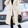 Women's Trendy Lapel Collar Double Breasted Wool Blend Coats Winter Pea Overcoat Pocketed Outwear with Belt