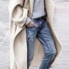 Women's Winter Wool Coat Notch Lapel Single Breasted Casual Mid Long Pea Trench Coat