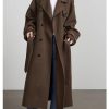 Women's Winter Double Breasted Long Coat Notch Lapel Long Sleeve Wool Blend Trench Coat with Belt