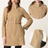 High Neck Winter Coat for Women's Zip Up Belted Mid-Long Overcoat