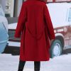 Womens Long Wool Pea Coat Notched Lapel Double Breasted Trench Coat Winter Warm Overcoat with Belt