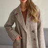 Women Long Winter Plaid Wool Coat Double Breast Trench Pea Coat Overcoat with Belt
