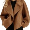 Women Cropped Thicken Wool Coats Oversized Short Jackets Notched Lapel Pea Coat Trench Overcoats with Pockets