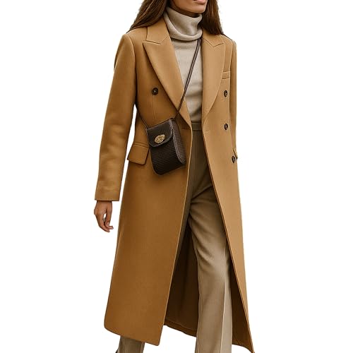 Double Breasted Trench Coat Winter Jackets for Women – Elegant Peacoat Winter Coats for Women (US, Alpha, Large, Regular, Long,