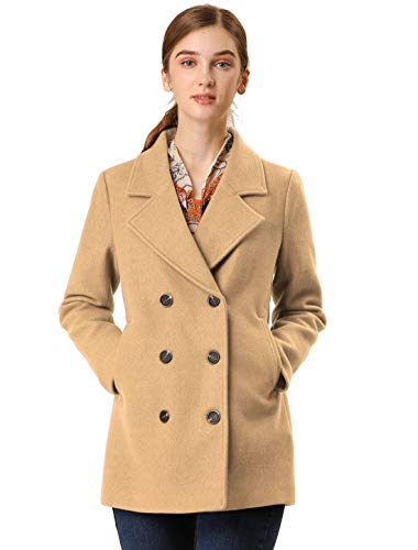Women's Winter Coats Long Sleeve Lapel Mid-thigh A-Line Outerwear Double Breasted Pea Coat