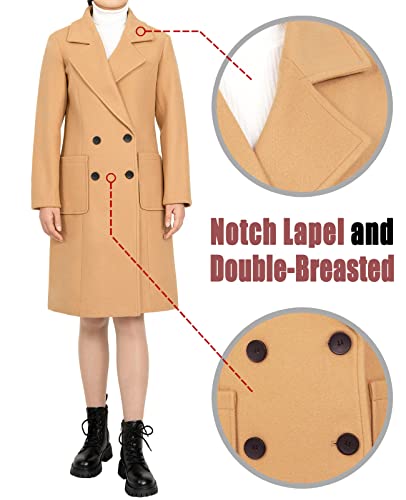 women's Notch Lapel Double Breasted Wool Blend Peacoat Mid-Long Fall Winter Essential Trench Coat