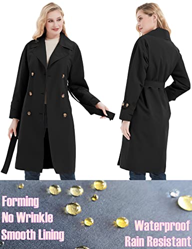 Women Trench Coats Loose Fit, Double Breasted Spring Fall Water Resistant Thin Long Jacket Belted Overcoat