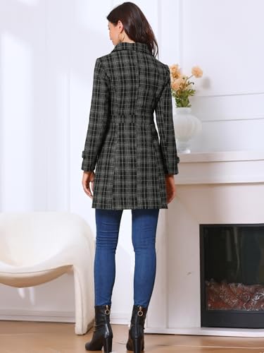 Plaid Pea Coat for Women's Single Breasted Vintage Winter Overcoat Trench Outerwear