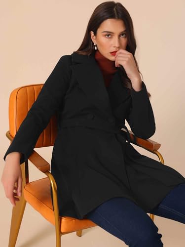 Winter Pea Coats for Women Shawl Lapel Overcoat Single Breasted Belted Long Trench Coat