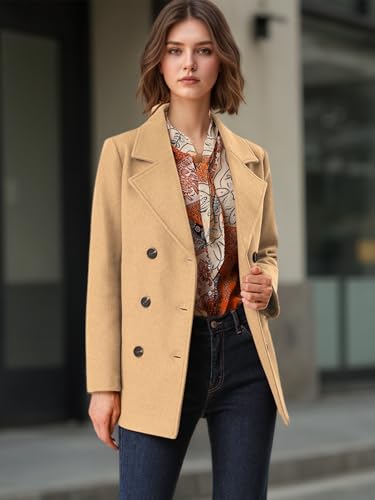 Women's Winter Coats Long Sleeve Lapel Mid-thigh A-Line Outerwear Double Breasted Pea Coat