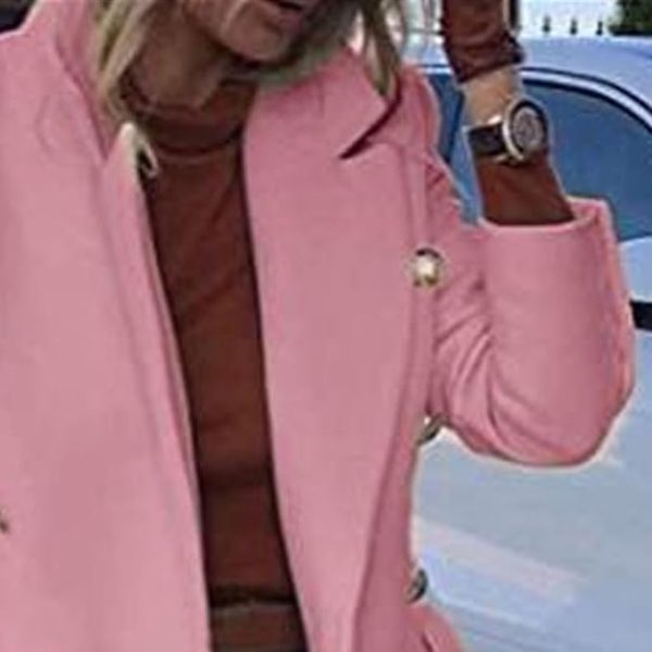 Women's Overcoat Notched Lapel Double Breasted Coats Fall Winter Elegant Wool Blend Trench Coat Long Jackets