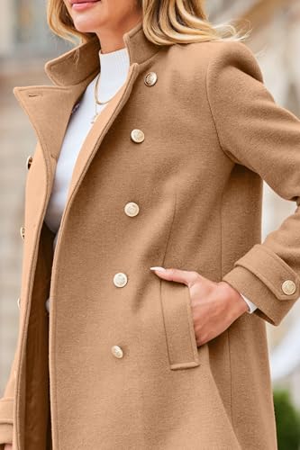 Womens Fall Winter Peacoat Wool Coat Double Breasted Blazer Jacket Trench Coat