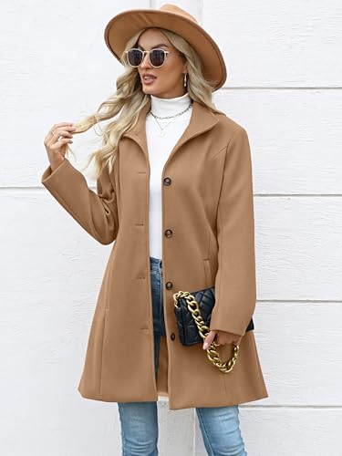 Womens Coats Winter Long Wool Coat Trench Coat Fall Clothes Casual Blazers Notch Lapel Breasted Jacket Blend Peacoat