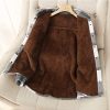Sherpa Plush Fuzzy Fleece Lined Jacket Womens Plaid Flannel Shacket Jacket Lapel Button Fluffy Warm Winter Coat