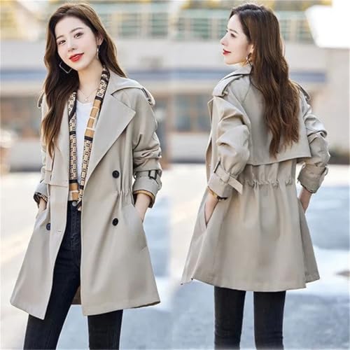Women Elegant Slim Trench Coat Mid Length Jacket Lined Plus Size Office Windbreaker