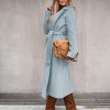 Women's Long Wool Pea Coats with Belt Elegant Lapel Collar Wool Blend Trench Coat Fall Winter Warm Overcoat