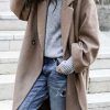 Women's Oversized Notched Collar Wool Blend Single Breast Midi Long Trench Coat