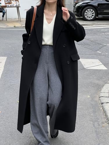 Women's 2025 Winter Wool Overcoat Turn Down Collar Long Peacoat Business Casual Trench Coats