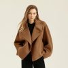 Women Cropped Thicken Wool Coats Oversized Short Jackets Notched Lapel Pea Coat Trench Overcoats with Pockets