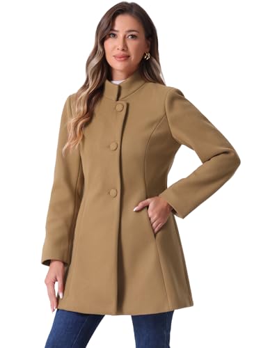 Women's Winter Overcoat Mid-Long Stand Collar Single Breasted Coat Outerwear