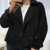 Womens Cropped Trench Coat Double Breasted Notched Lapel Pea Coats Wool Blend Jacket Outerwear