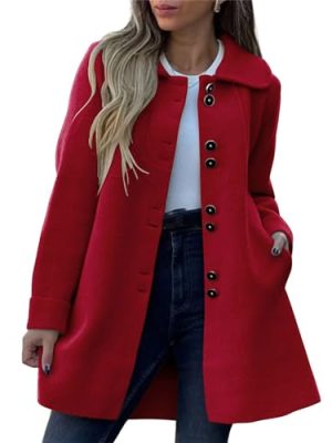 Women's Winter Casual Lapel Collared Single Breasted Wool Pea Coat Elegant Wool Blend Overcoat