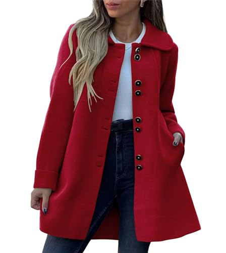 Women's Winter Casual Lapel Collared Single Breasted Wool Pea Coat Elegant Wool Blend Overcoat