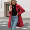Women Winter Wool Blend Camel Mid-Long Coat Notch Double-Breasted Lapel Jacket Outwear