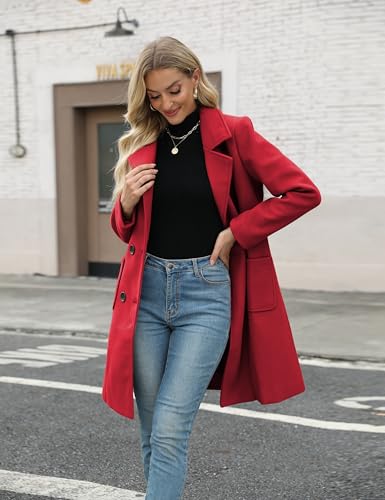 Women Winter Wool Blend Camel Mid-Long Coat Notch Double-Breasted Lapel Jacket Outwear