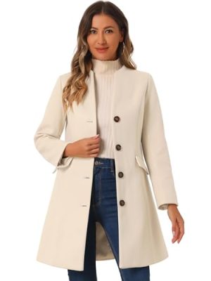 Women's Winter Overcoat Pea Coat Elegant V Neck Single Breasted Coat Outerwear