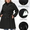 Women Plus Size Double Breasted Wool Pea Coat Notch Lapel Trench Coats Mid Long Winter Outerwear with Belt