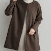 Women's Fall Collarless Single Breasted Midi Long Wool Coat Business Casual Winter Pea Coat