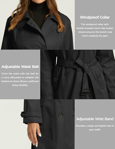 Women's Waterproof Trench Coat Classic Lapel Outerwear Coat with Belt
