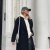 Womens Long Pea Coat Notch Lapel Double Breasted Trench Coat Fall Winter Overcoat Long Jacket