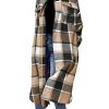 Women’s Long Plaid Shacket Wool Blend Button Down Shirt Jacket Coat with Pockets