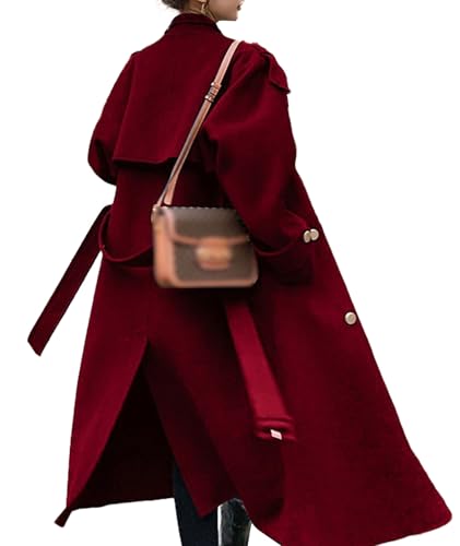 Women's Winter Trench Coat Wool Blend Double Breasted Notched Lapel Long Sleeve Jacket Pea Coat Overcoat