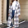 Women's Plaid Wool Coat Shacket Jacket Casual Long Sleeve Laple Button Down Flannel Trench Coats