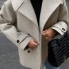 Women's Winter Loose Fit Cropped Wool Coat Double Breasted Dressy Short Blazer Jacket Peacoat