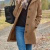 Women's Casual Thicken Single Breasted Pea Coat Stand Collar Mid Long Wool Coats with Pockets
