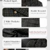 2025 Fall Women's Tweed Plaid Blazer Jacket - Fully Lined Fashion Business Casual Lapel Elegant Coat with Pockets