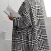Womens Oversized Blazed Collar Double Breasted Overcoat Thick Plaid Pea Coat Jacket Long Trench Coat