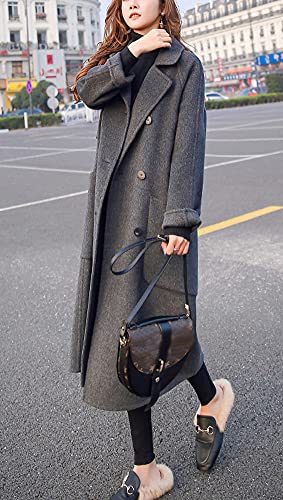 Women's Slouchy Drop Shoulder Double Breasted Maxi Long Wool Pea Coat