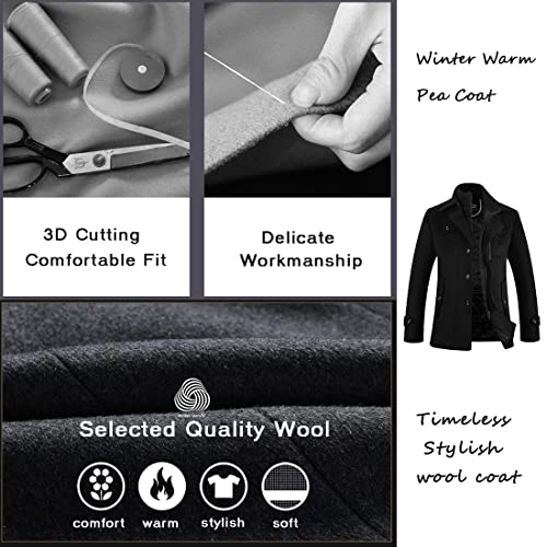 Men's Pea Coat Wool Jacket Windbreaker Single Breasted Winter Coat