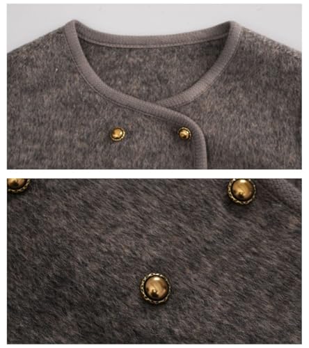 Women Cropped Wool Cotas Double Breasted Short Wool Pea Coat Tweed Jacket Outerwear