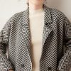 Women's Winter Herringbone Striped Notch Lapel Wool Trench Coat Double Breasted Peacoat