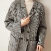 Women's Winter Herringbone Striped Notch Lapel Wool Trench Coat Double Breasted Peacoat